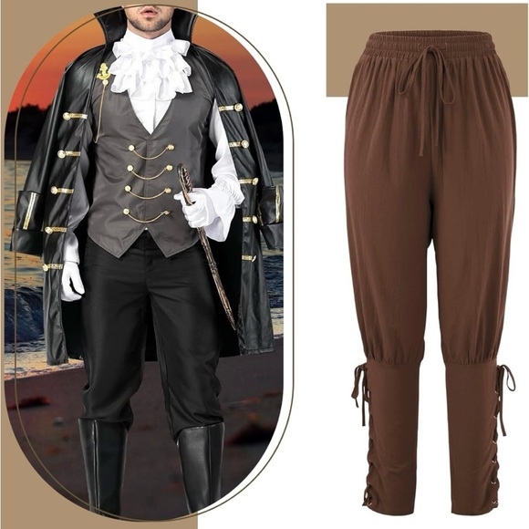 Men’s (uni) Pirate Ankle Banded Renaissance Medieval Viking Navigator Pants. - Picture 3 of 4